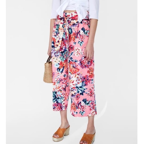 Zara Paperbag Floral Printt Pink Trousers | XS - Picture 2 of 8